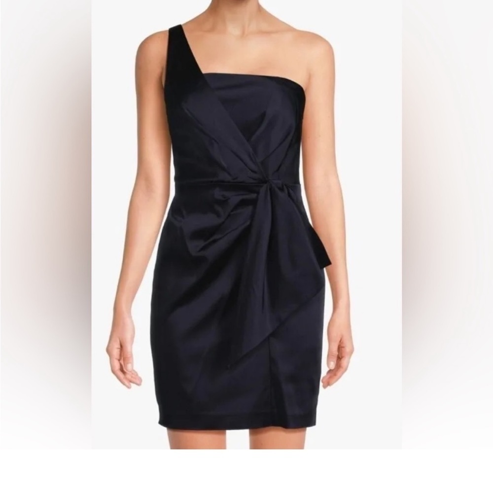 Ralph Lauren Black Label Navy Satin One Shoulder Cocktail Dress Size 6